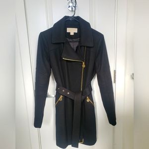 Michael Kors Medium Black Wool Overcoat Pea Coat